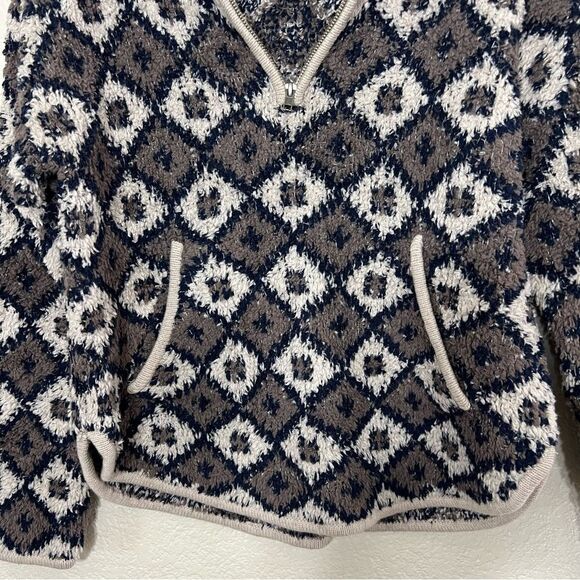 Madewell Popover Sweater Fuzzy Teddy Bear Style Fleece 1/4 Zip Diamond Print M - Picture 7 of 15